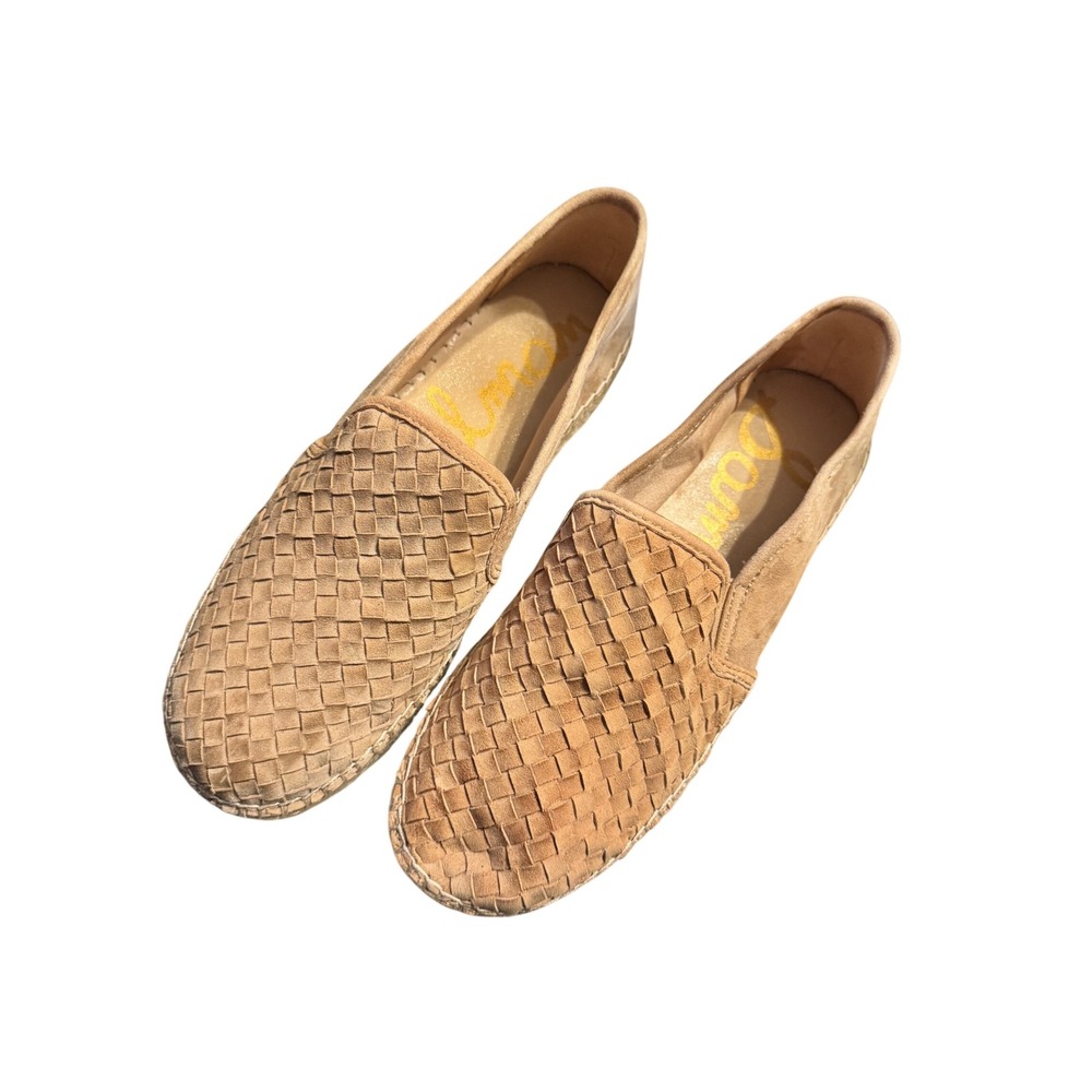 NWOT Sam Edelman Womens 9.5W Espadrille Flats‎ Tan Woven Leather Slip On Shoes